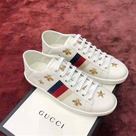 gucci white bee and star new ace sneakers|Gucci ace bee platform sneakers.